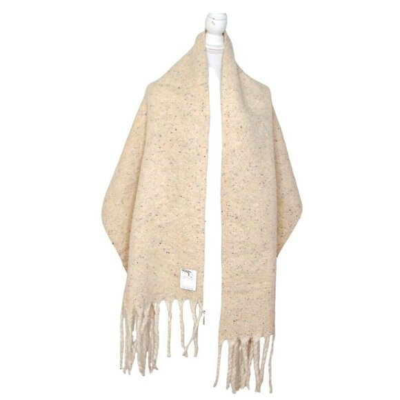 Lemon Accessories - Lemon Wrap Poncho Shawl Scarf Fringe Off White Soft Knitted Cozy Warm One Size